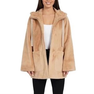 Love Token Tan Hooded Faux Fur Jacket, Size XS